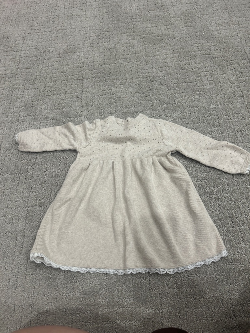 Nordstrom Beige Knit Long-Sleeve Dress with Lace Trim